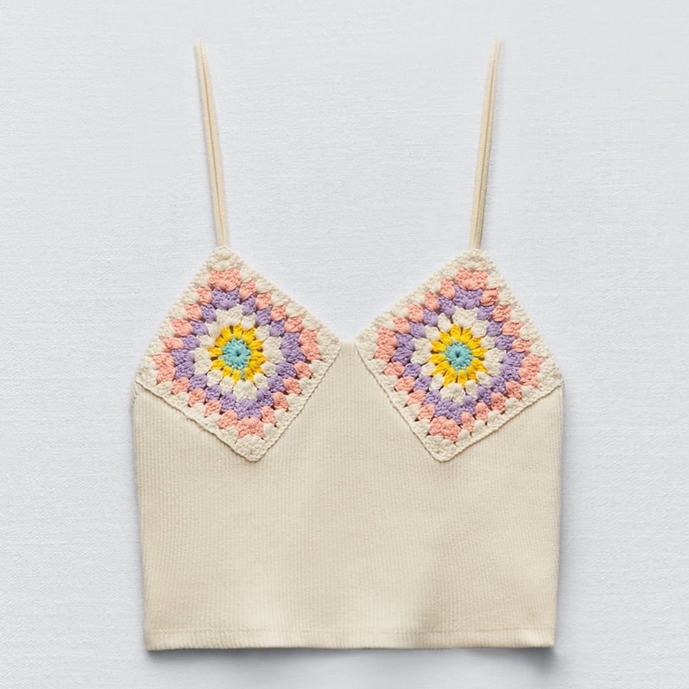 NWT Zara Contrasting Multicolor Crochet Top